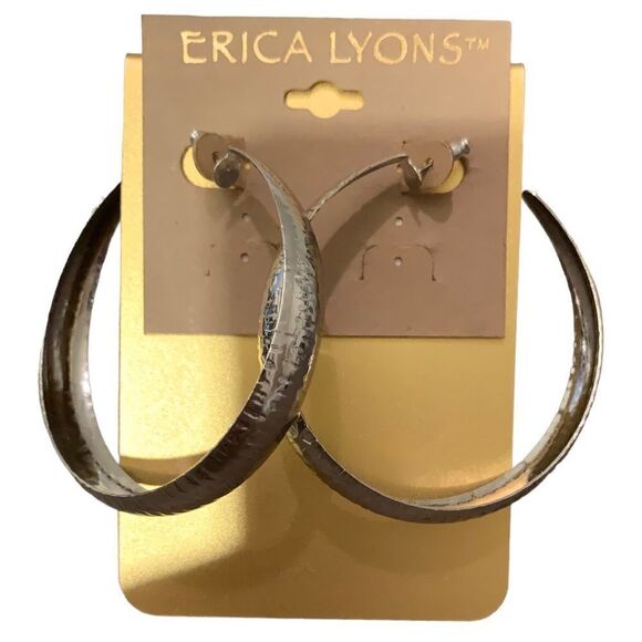 Erica Lyons silver tone hoop earrings. NWT - Picture 2 of 5